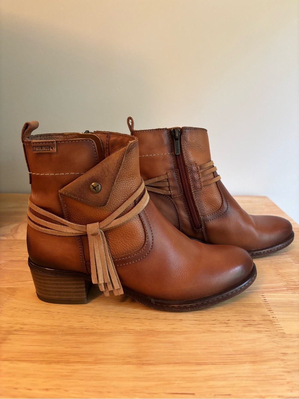 PIKOLINOS Zaragoza Brandy Leather Ankle Boots with Tassel Wrap